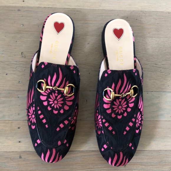 Gucci pink Princetown Brocade Mules Size 7 - Picture 3 of 7